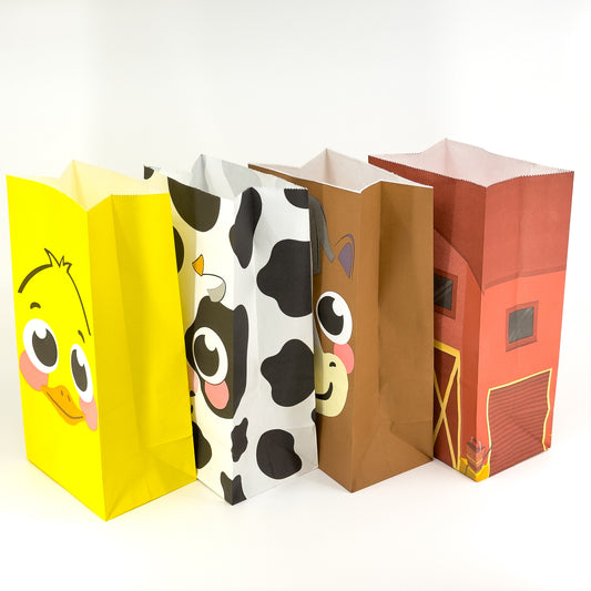 Farm Animal Paper Bags - 12x8x23cm - Pack of 8