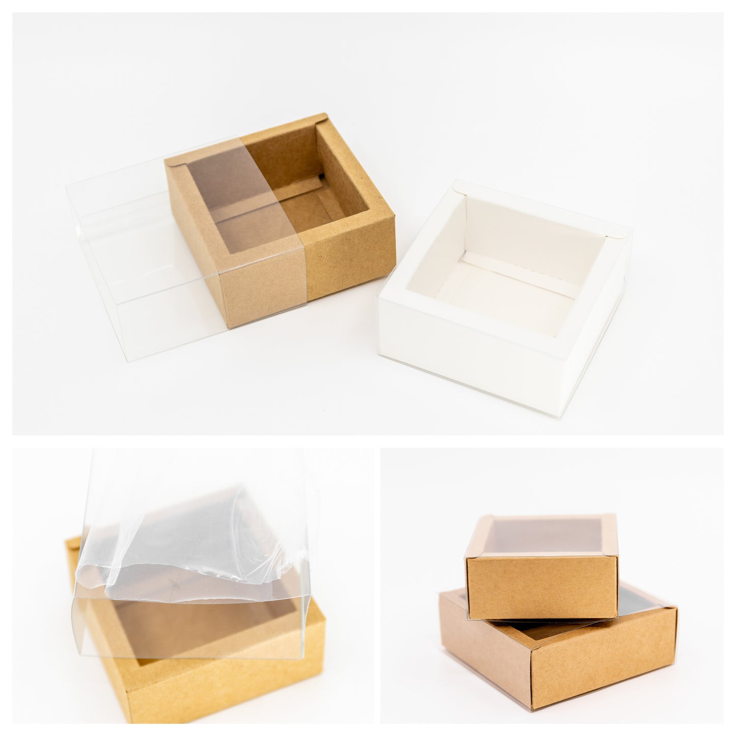 Drawer Clear Kraft Box - White/Brown - Pack of 10