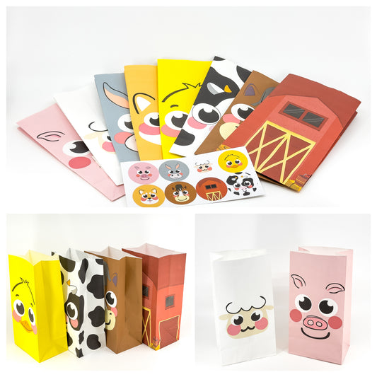 Farm Animal Paper Bags - 12x8x23cm - Pack of 8