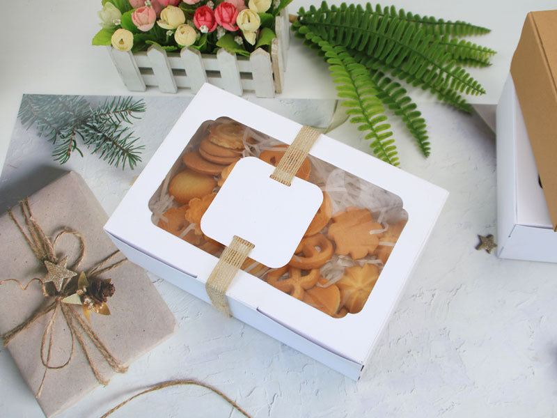 Cookie box - 22x15x7cm - White/Black/Kraft - Set of 12