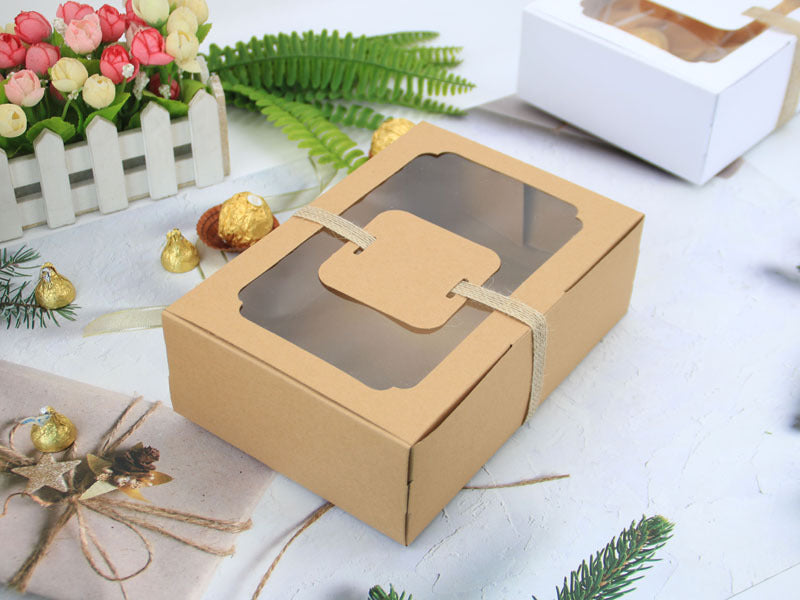 Cookie box - 22x15x7cm - White/Black/Kraft - Set of 12